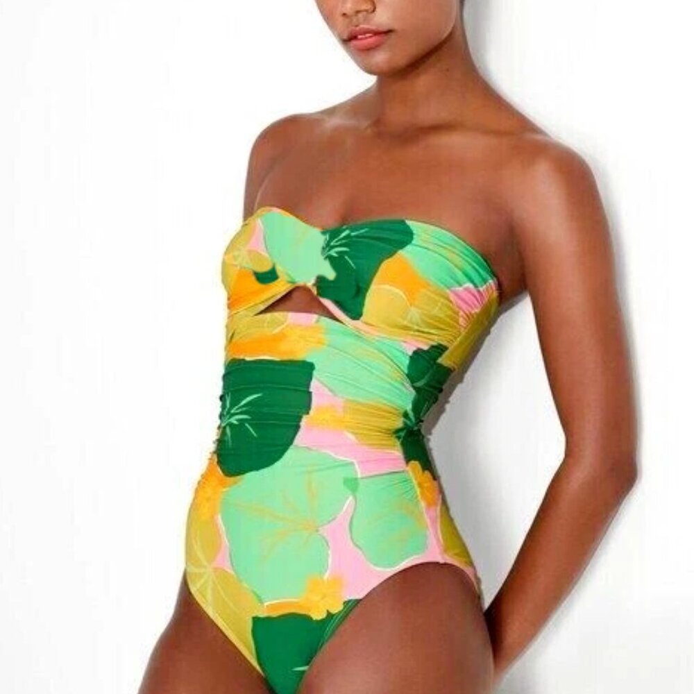 NWT KATE SPADE Cucumber Floral Cut Out One Piece Swimsuit Large L